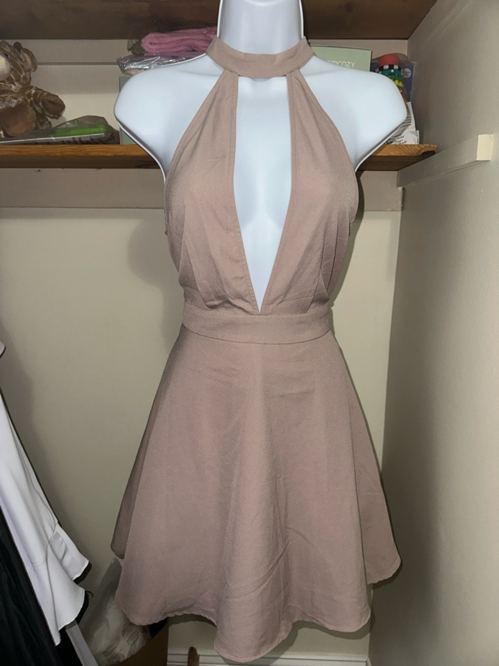 Missguided Halter Neck Sleeveless A-Line Dress in Blush